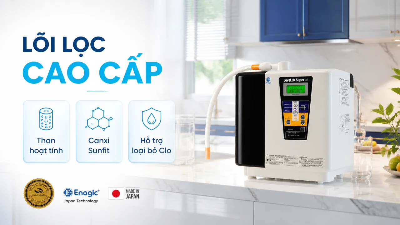 Máy lọc nước Kangen Leveluk Super 501 16 Lõi lọc than hoạt tính và canxi sunfit