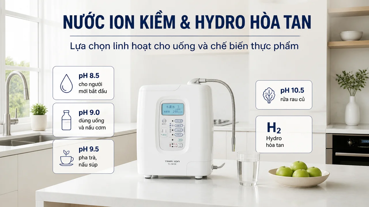 Nước ion kiềm cho uống v&agrave; chế biến