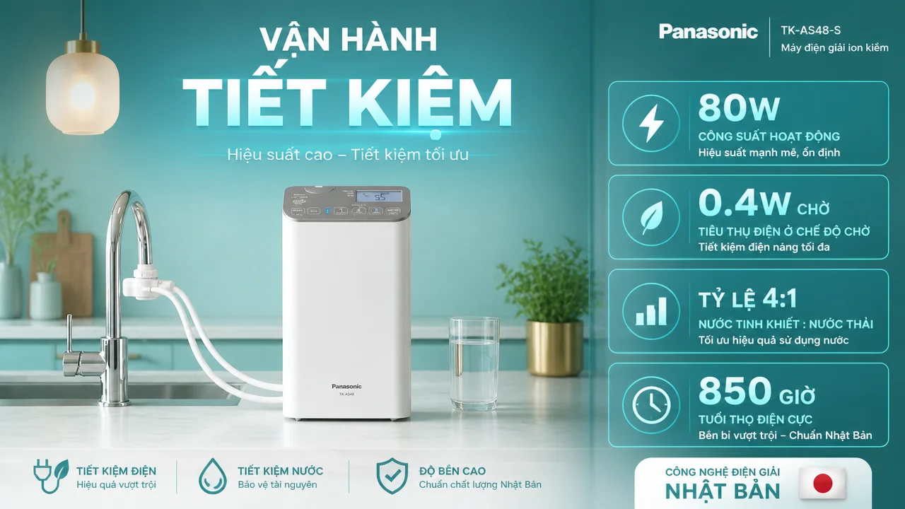 Máy lọc nước ion kiềm Panasonic TK-AS48-S 17 Về chi phí vận hành, thông số thay bộ lọc là 2 năm nếu sử dụng 15Lngày