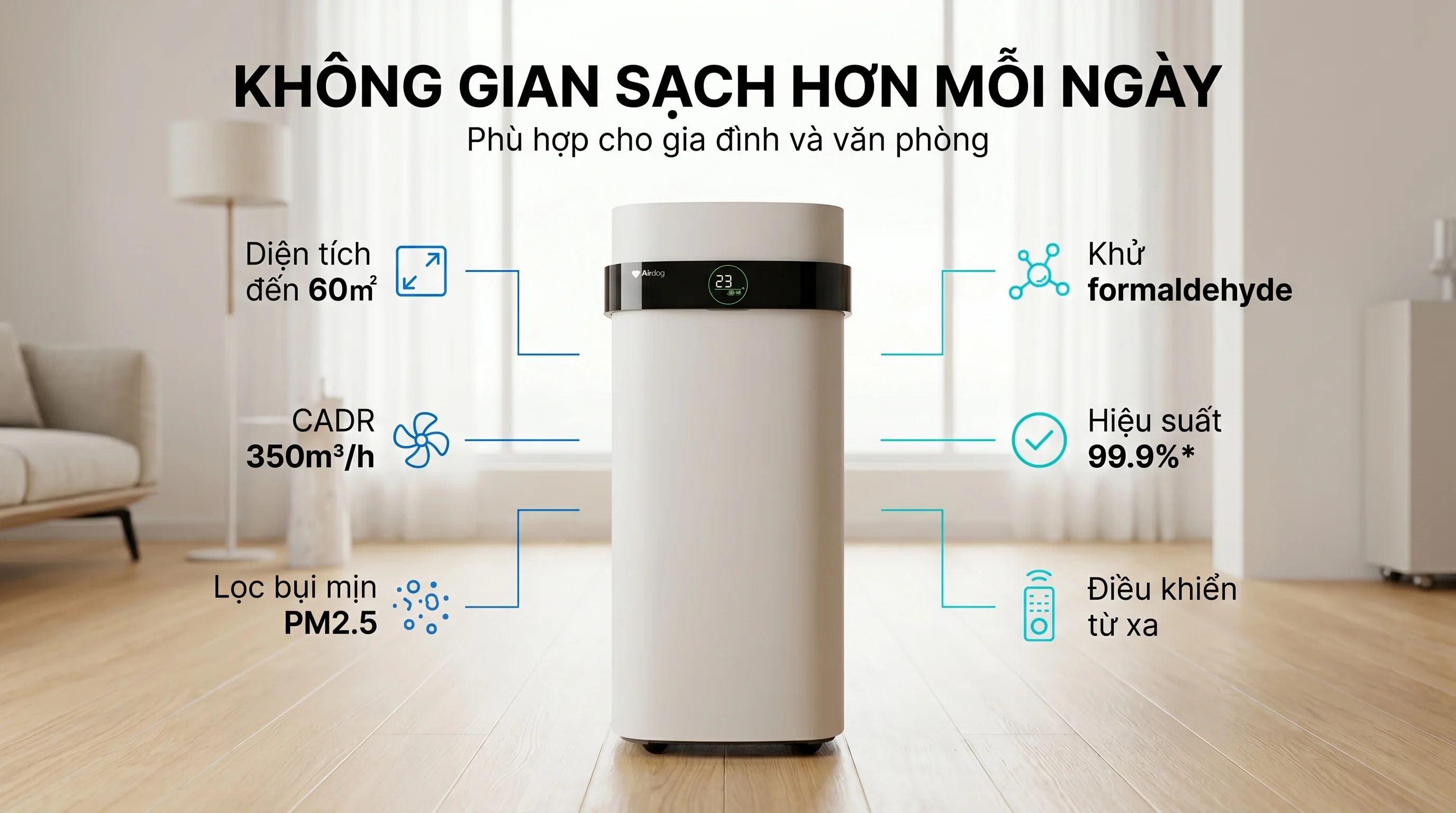 Combo máy lọc nước ion Kiềm HAKAWA HA-23 và máy lọc không khí Airdog X5D 17 Điểm nổi bật của máy lọc không khí Airdog X5D