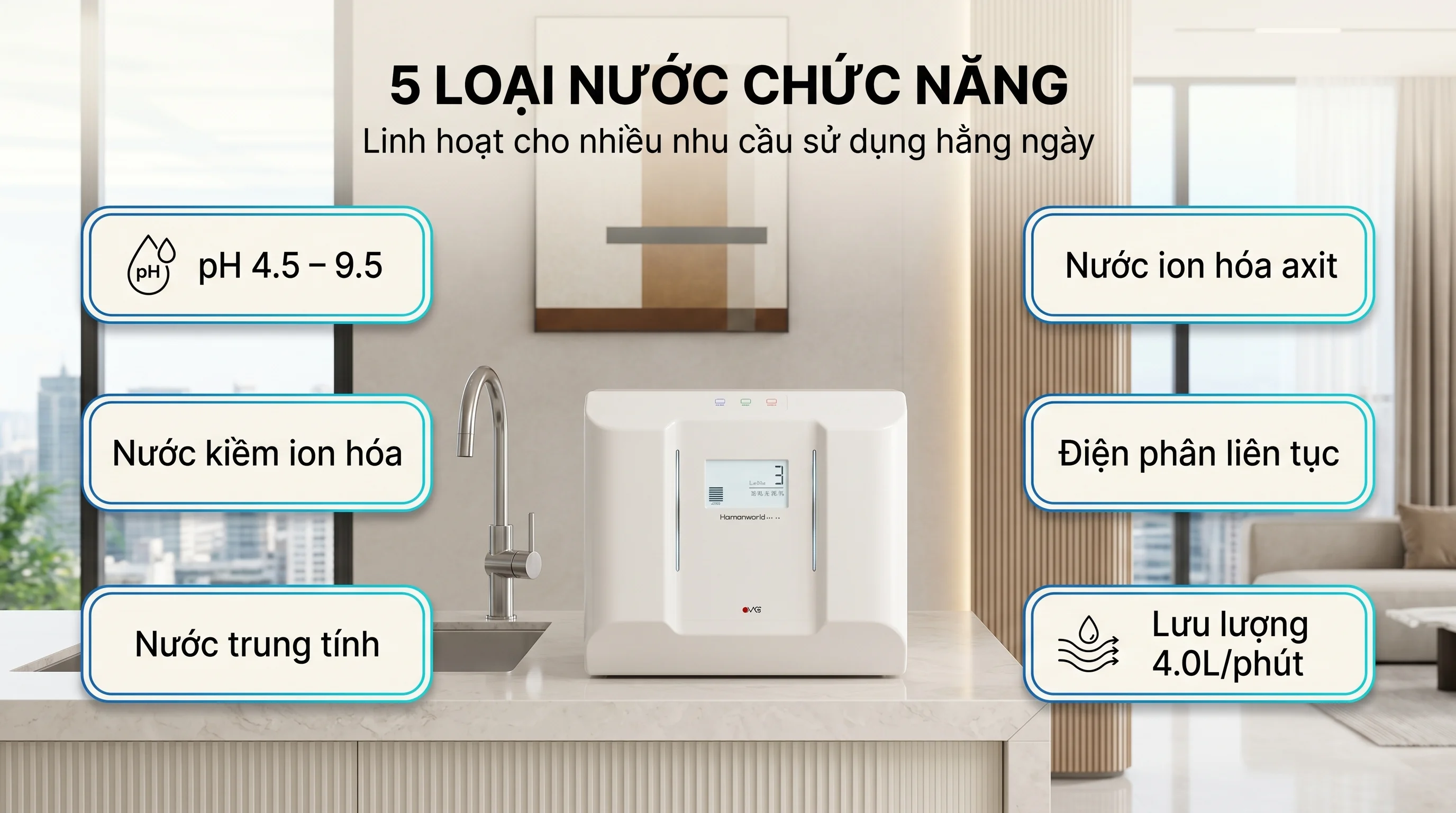 Combo máy lọc nước ion Kiềm OSG HU-150 và máy lọc không khí Airdog X5 13 Điểm nổi bật của máy lọc nước ion kiềm OSG HU-150