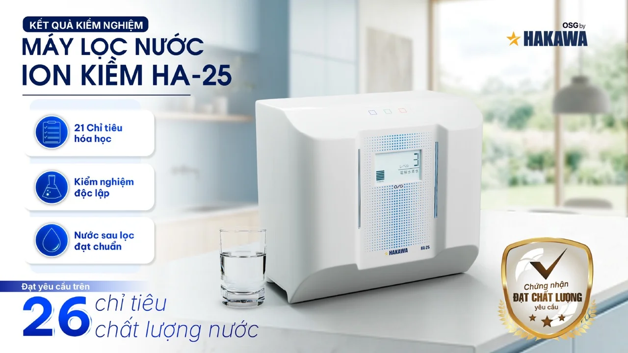 Kết quả kiểm nghiệm máy lọc nước ion kiềm HA-25 trên 26 chỉ tiêu chất lượng nước 5 Kết quả kiểm nghiệm máy lọc nước ion kiềm ha-25 trên 26 chỉ tiêu chất lượng nước