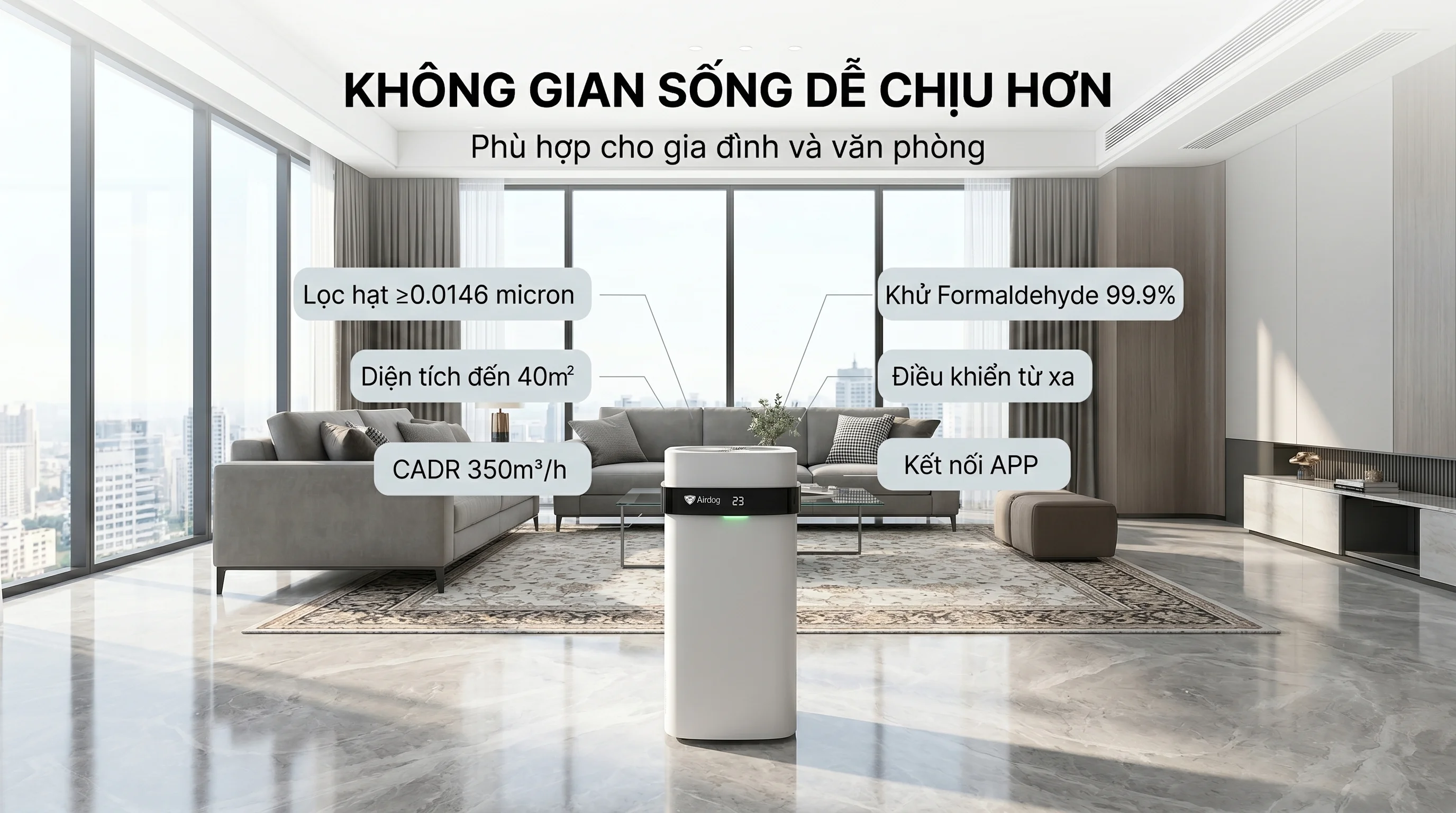 Combo máy lọc nước ion Kiềm OSG HU-150 và máy lọc không khí Airdog X5 15 Phù hợp cho phòng khách, phòng làm việc hoặc văn phòng nhỏ