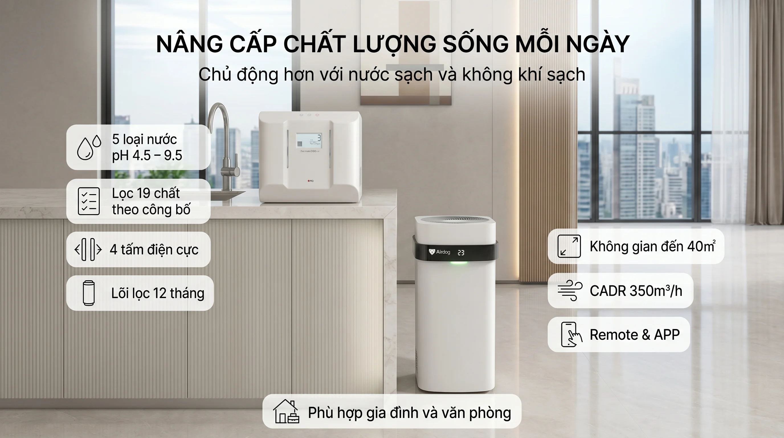 Combo máy lọc nước ion Kiềm OSG HU-150 và máy lọc không khí Airdog X5 17 Thiết kế và trải nghiệm sử dụng combo OSG HU-150 và Airdog X5