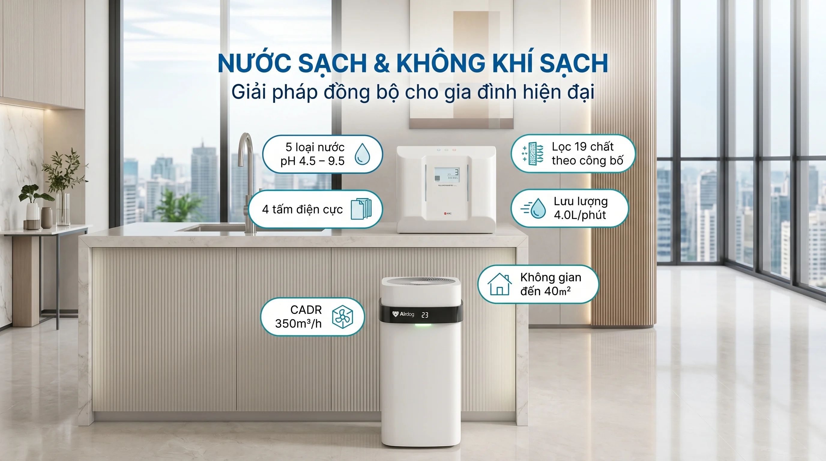 Combo máy lọc nước ion Kiềm OSG HU-150 và máy lọc không khí Airdog X5 12 Tổng quan combo máy lọc nước ion kiềm và máy lọc không khí Airdog