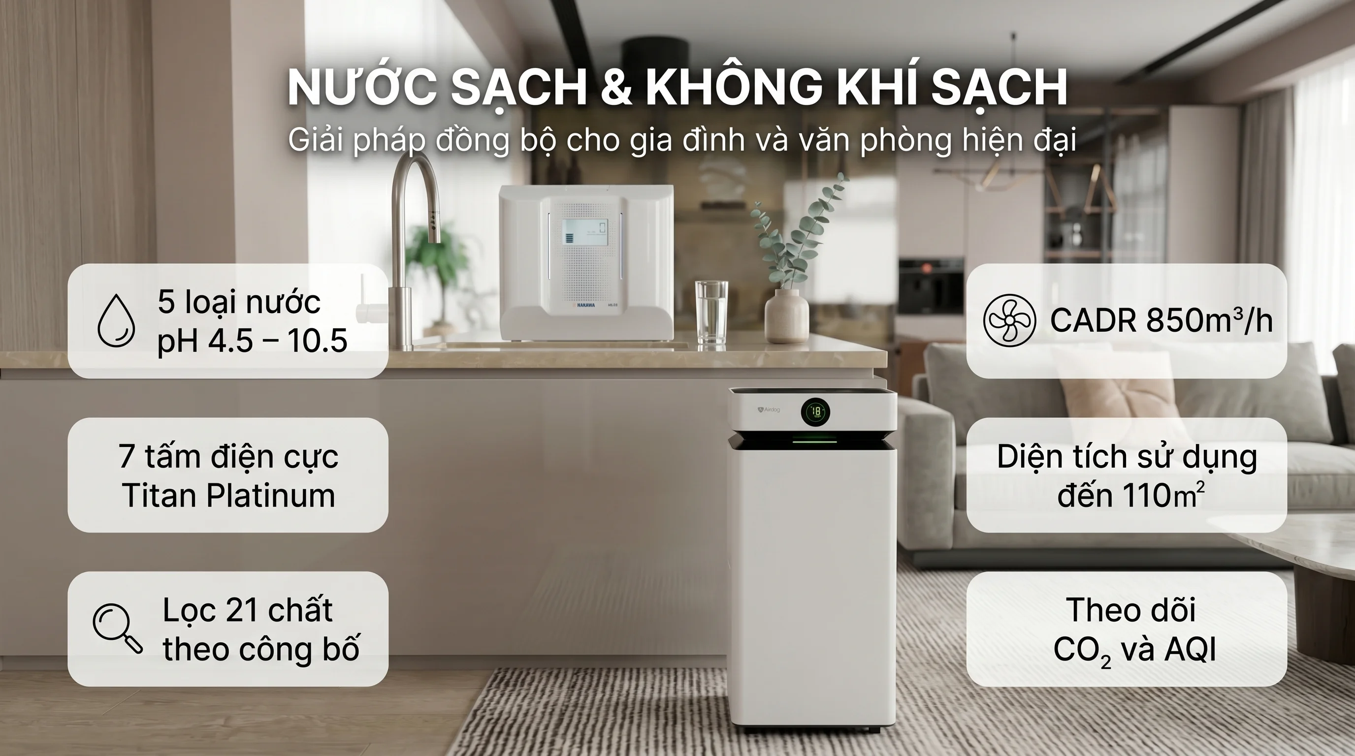 Combo máy lọc nước ion Kiềm Hakawa HA-25 và máy lọc không khí Airdog X8D 12 Tổng quan combo sản phẩm máy lọc nước ion kiềm Hakawa HA-25 và máy lọc không khí Airdog X8D