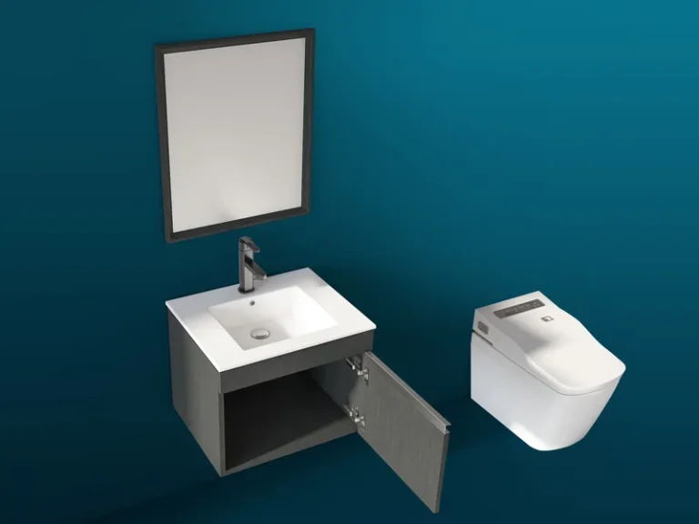 Bộ tủ lavabo HAKAWA V-6115 xanh Moroccan, chậu đá liền khối