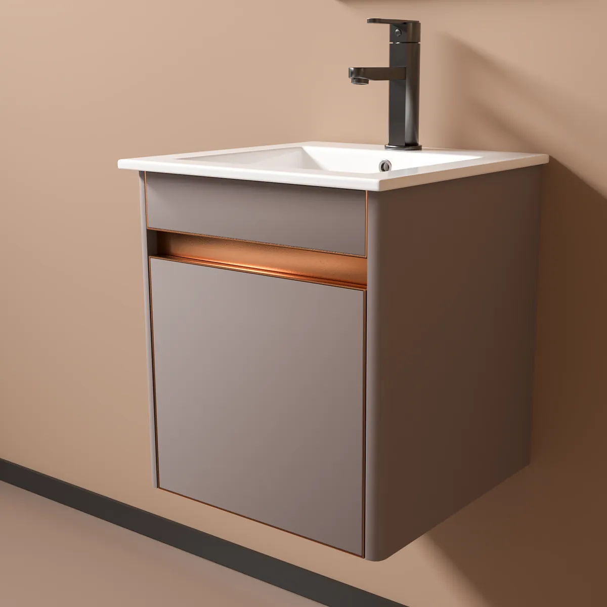 Bộ tủ lavabo kèm tủ gương Hakawa JT-002 4 Tủ lavabo Hakawa JT-002 tay nắm âm viền đồng
