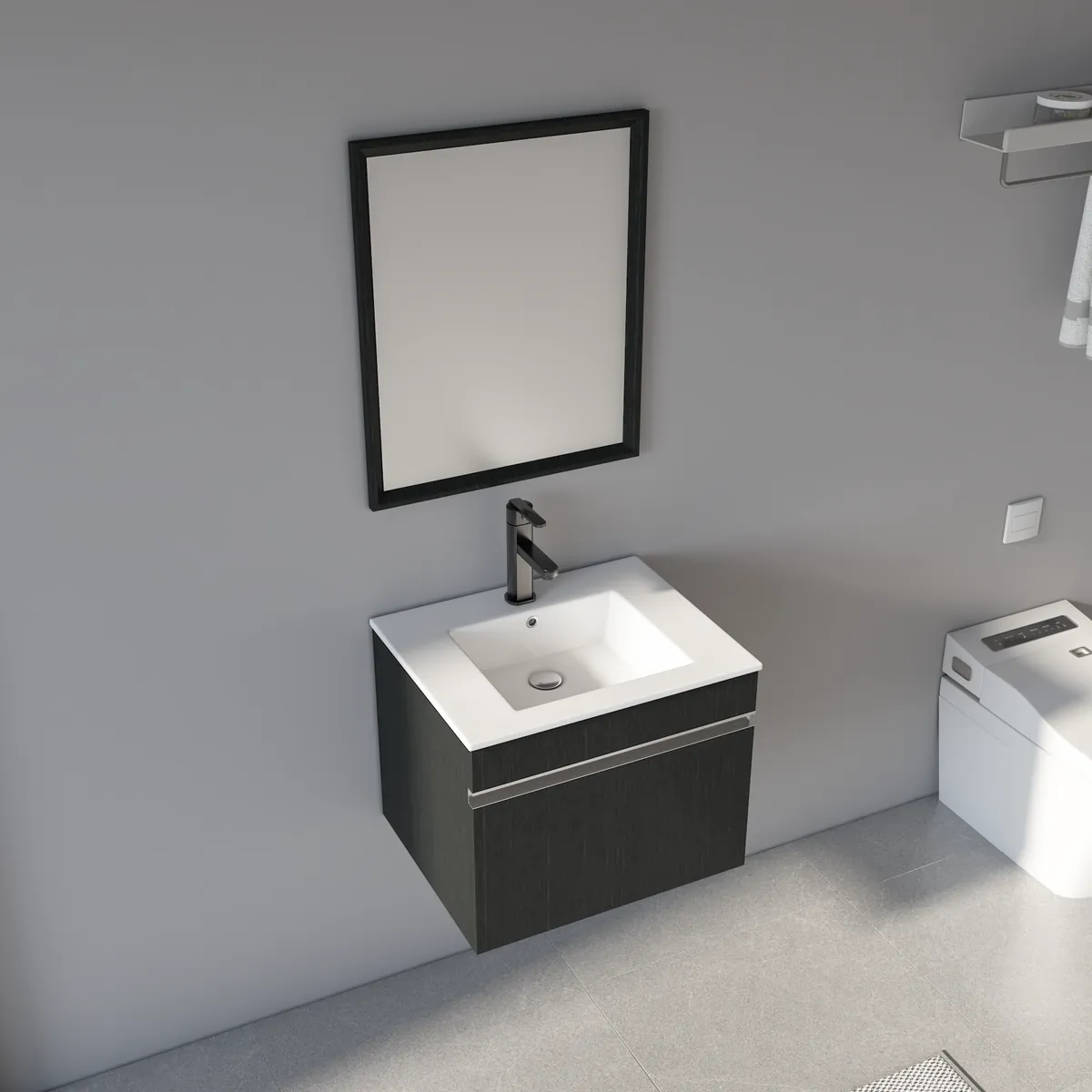 Bộ tủ lavabo kèm gương Hakawa JT-5044 màu đen xước