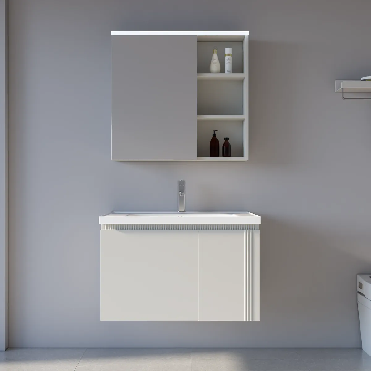 Bộ tủ lavabo kèm tủ gương Hakawa Nhã Duyệt cỡ 80 cm