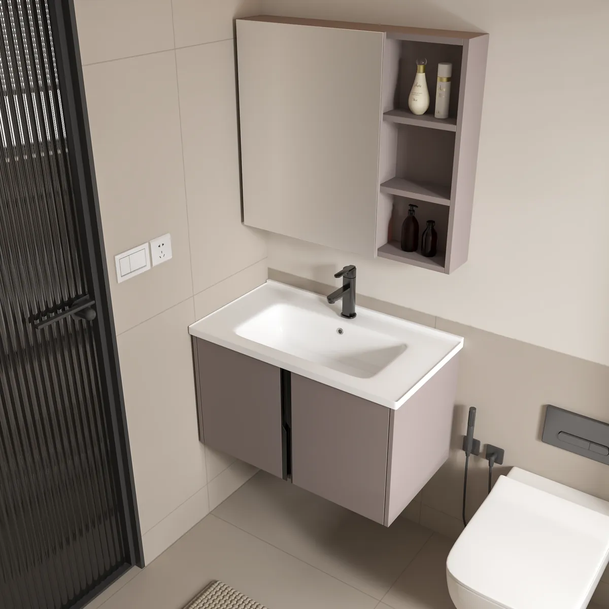 Bộ tủ lavabo kèm tủ gương Hakawa Tia Chớp cỡ 80 cm