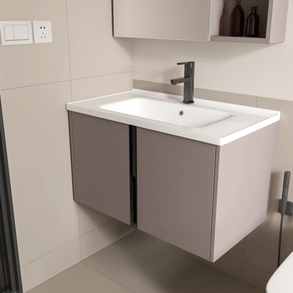Bộ tủ lavabo kèm tủ gương Hakawa Tia Chớp 4 Tủ lavabo Hakawa Tia Chớp hai cánh, tay nắm dọc