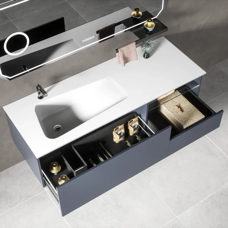 Bộ tủ lavabo HAKAWA V-6115 xanh Moroccan, chậu đá liền khối