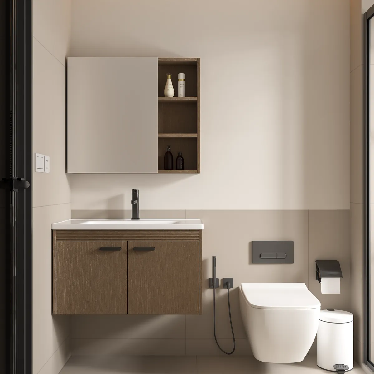 Bộ tủ lavabo kèm tủ gương Hakawa X-6201 cỡ 80 cm